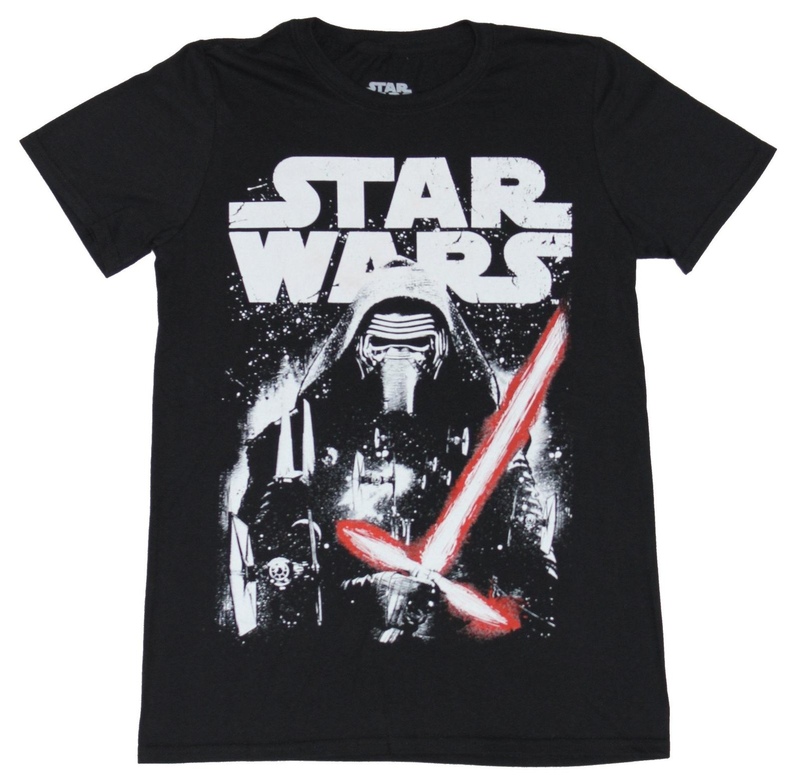 Star Wars Mens T-Shirt - White Print Kylo Ren Drawn Red Saber Under Star Wars XL