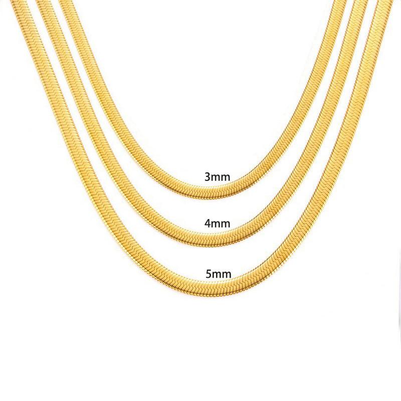 Halsband med platt ormkedja i 18K guld titanstål - Mångsidig europeisk och amerikansk stil för kvinnor
