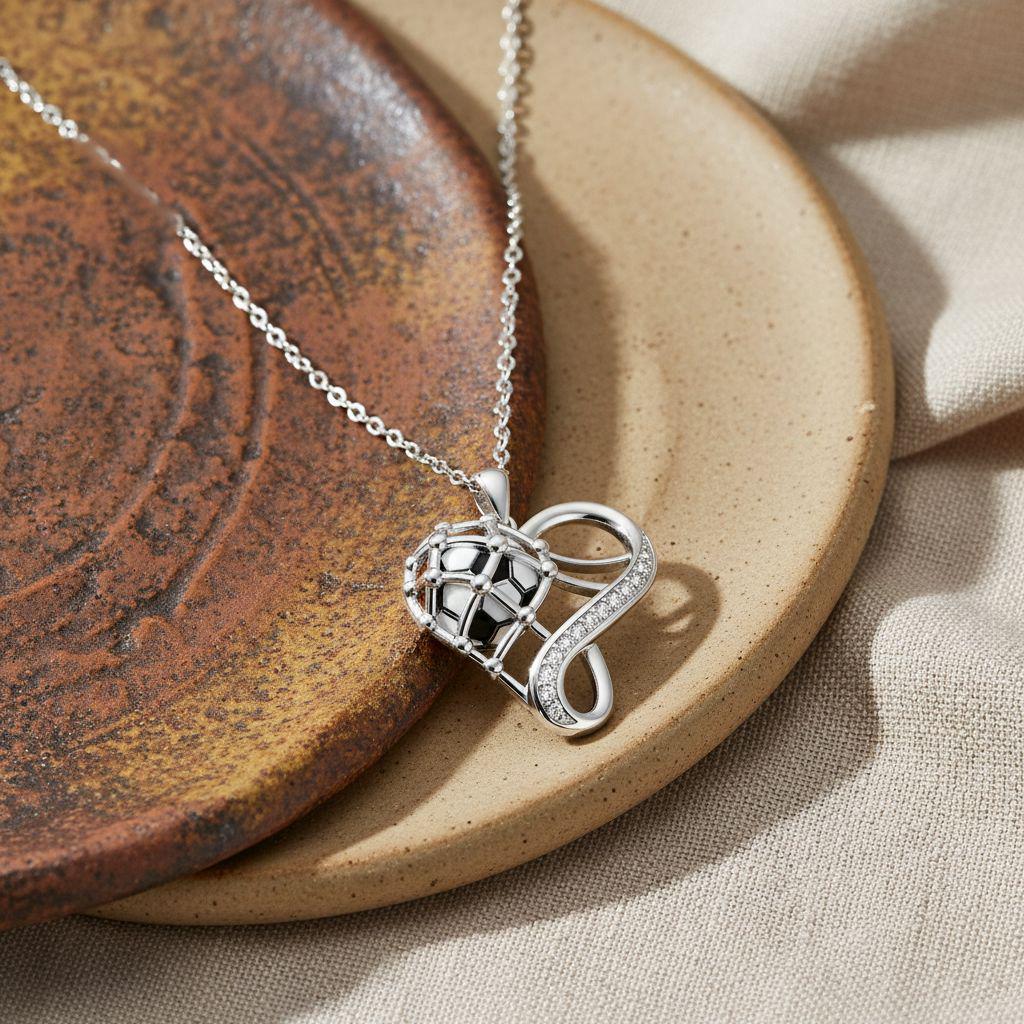 KNN-1321 Women's Luxury World Cup Football Heart & Infinite Symbol Necklace, Non-Fading Clavicle Chain