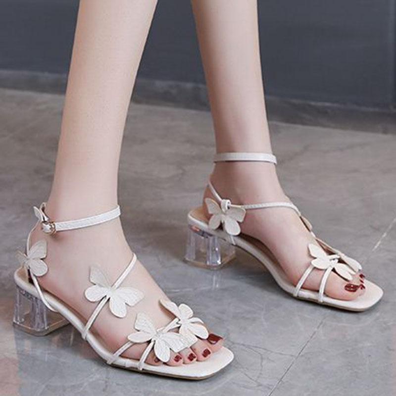 WTEMPO Temperament Ankel Snøresandaler Sommerfugl Gjennomsiktig Hæl Firkantet Tå Elegant Eventyrstil Allsidig Søte Høye Hæler Dropshipping Engros