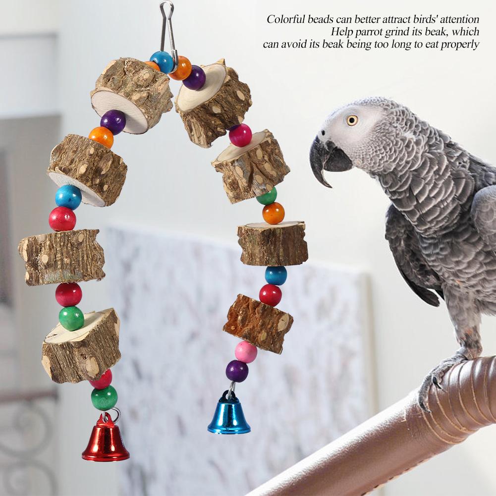Pet Parrot Bite Chewing Toy Swing Bird Cage Accessory Hanging Wooden Toy
