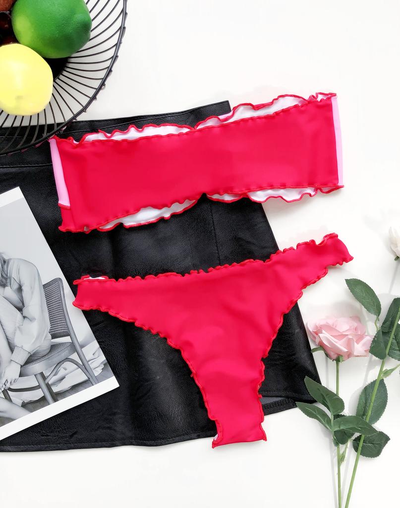 Women's Sexy Colorblock Wrapped Bikini Swimsuit Set