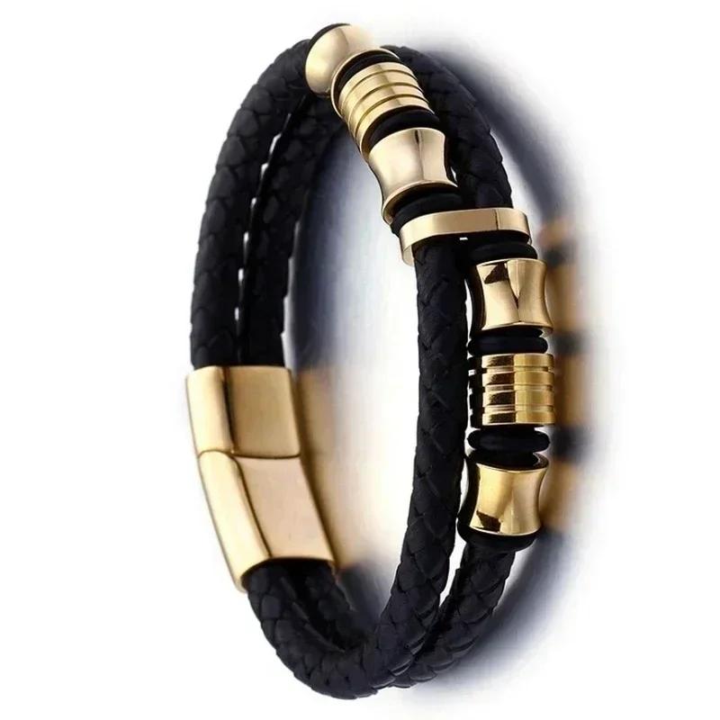 Hochwertiges handgeflochtenes Leder Edelstahl Magnetverschluss Armband Herren Charme Mode Lässiger Schmuck Geschenk