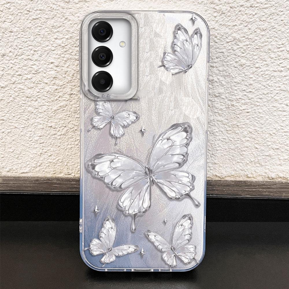 

Роскошный чехол для телефона с текстурой бабочки цвета лазерного серебра для Samsung Galaxy A55 A56 A36 A26 A16 A54 A06 A53, силиконовая задняя крышка Samsung A16 белый