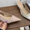 Fashion Spliced Stiletto Sandals Summer New Pointed Head Shallow Mouth Suede One Line Buckle Soft Sole Non-slip Mid-heel Shoes