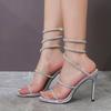 Liyke  Summer Fashion Rhinestone Ankle Snake Twine Around Strap High Heels Sandals Women Sexy Open Toe Wedding Banquet Shoes
