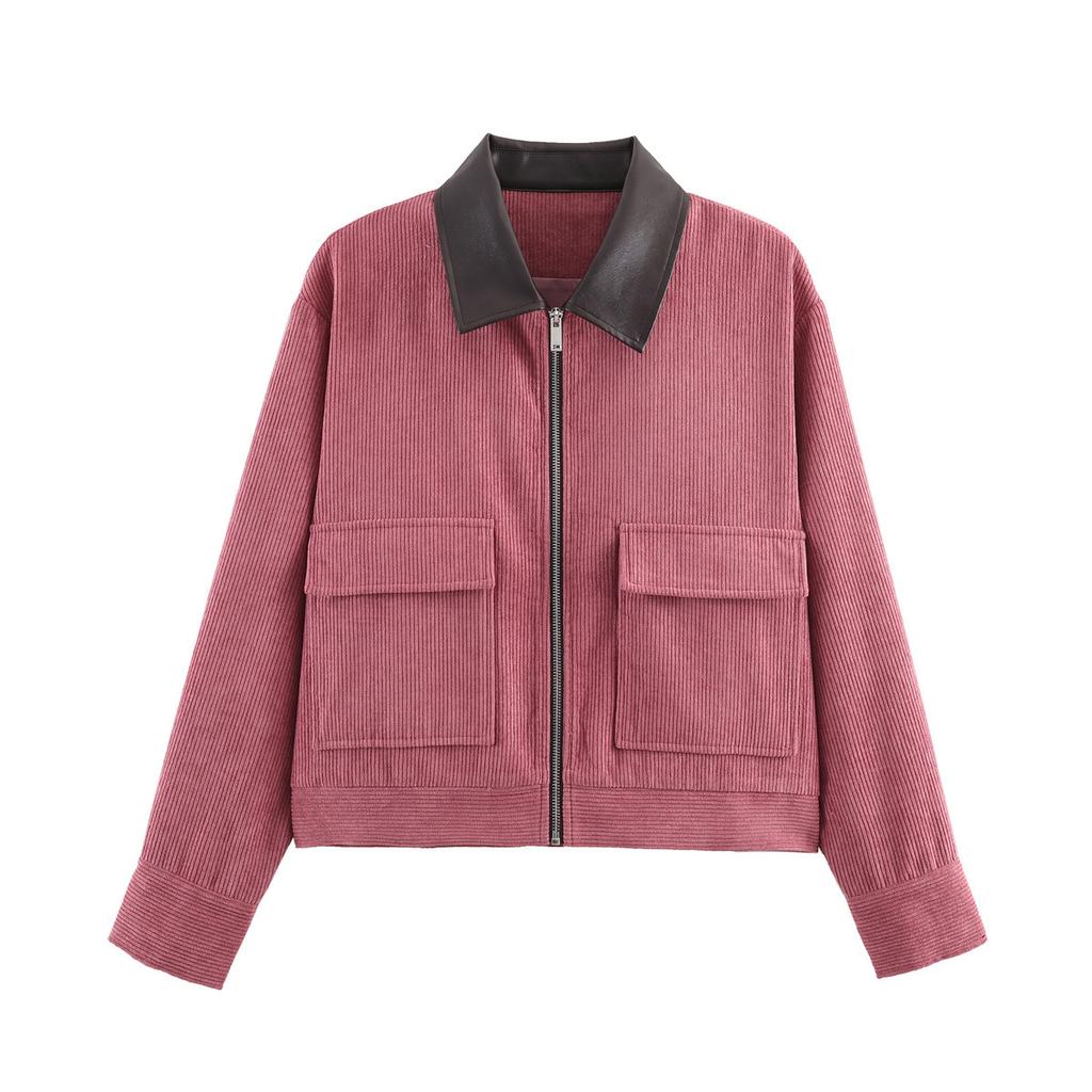 New seven-color corduroy patchwork leather collar jacket 2949024