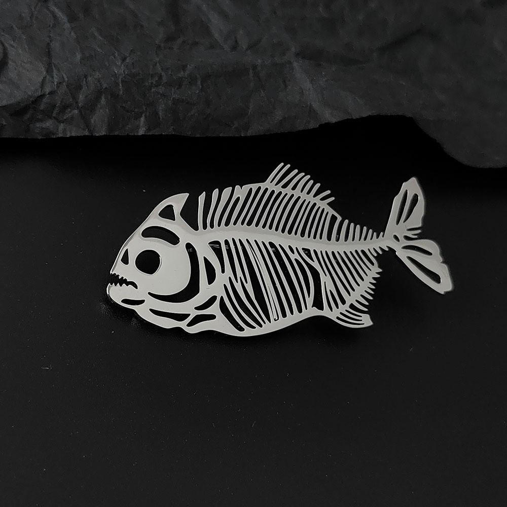 Elegant Stainless Steel Brooch Plated Corsage Pin Hollow Fish Bone Brooch  Clothes Accessories