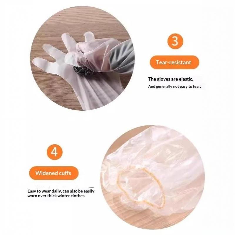 60cm Extra Long CPE Dishwashing Gloves Waterproof Thickened Anti-Slip Cuff for Kitchen Home Cleaning