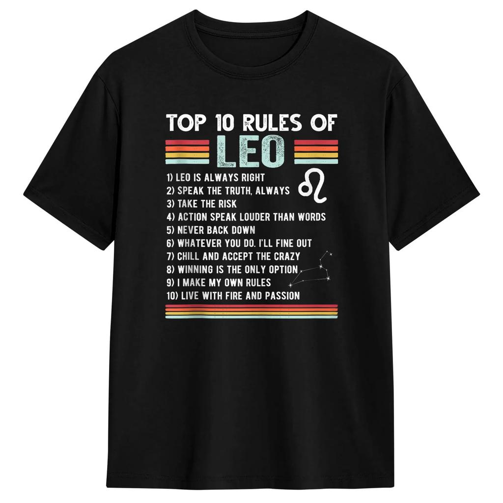 Leo Zodiac Birthday Gift Top 10 Rules Of Leo Gift Funny TShirts Funny Tees Short Sleeve Round Neck T-Shirts Pure Cotton Tops