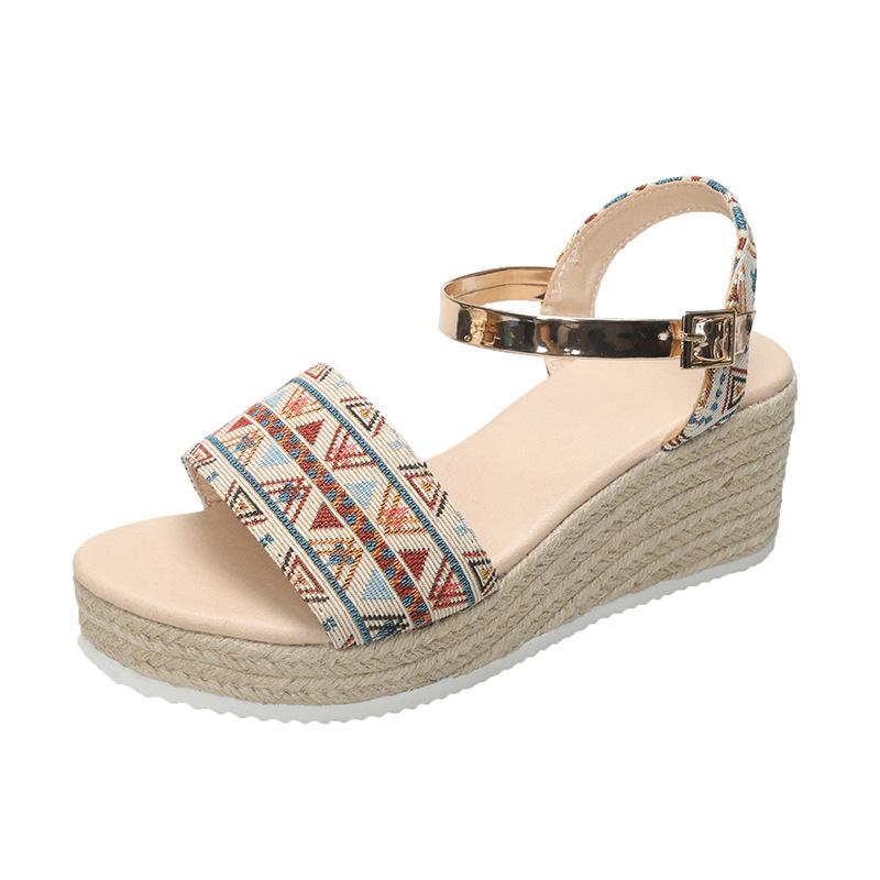 

Large size ethnic style new fashion hemp rope woven edge heel sandals women s buckle platform sandals 43 шампанского
