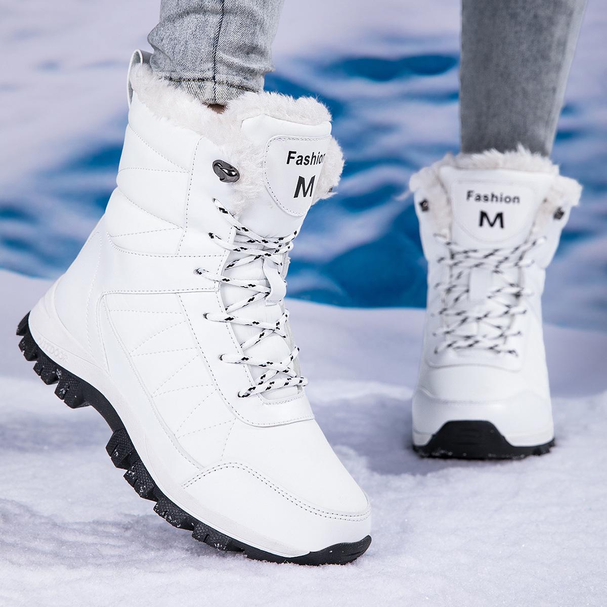 

Snow boots winter velvet thickened new cotton shoes waterproof and non-slip outdoor skiing outdoor medium tube cold-proof boots 35 белый