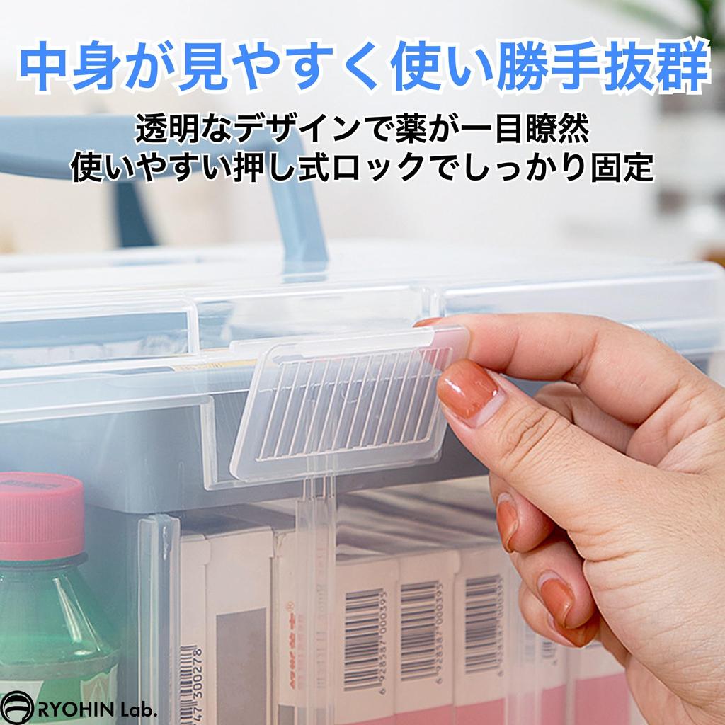 RYOHIN Lab. Stylish Medicine Box, First Aid Kit, Large Capacity, Transparent, Multi-Function Storage Case, Cute, Nordic Design, 1 Piece (Pink, Small)