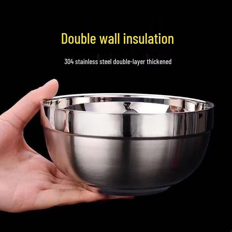 304 Stainless Steel Double-Layer Insulated Rice Bowls, 15cm (10-Pack)