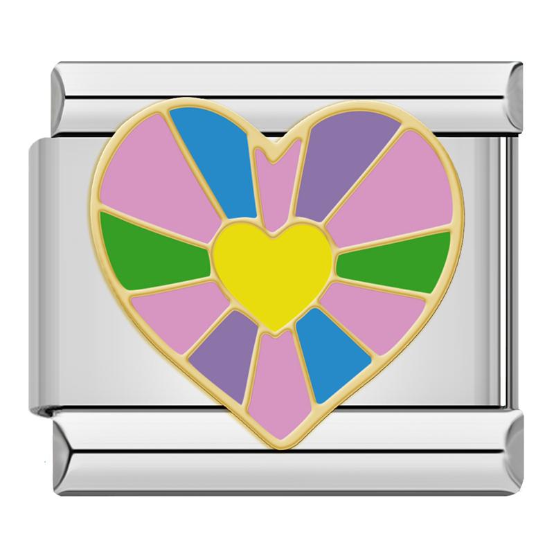 Hapiship Romantic Rainbow color Heart Flower Wing Italian Charm Links Fit 9mm Stainless Steel Bracelet Jewelry DIY Making DJ481