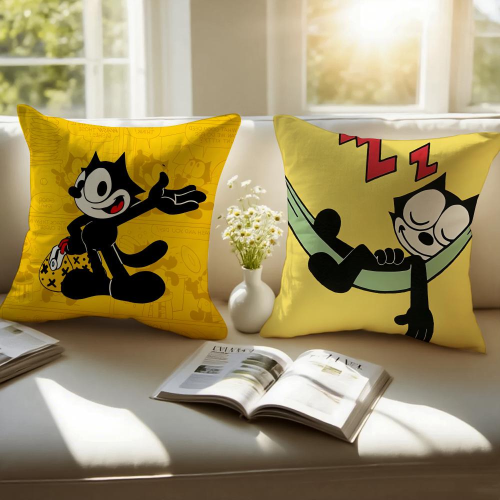 Cute and Classic Animation FFelix the Cats Cushion Cover Pillowcase Antidustmite Invisible Zipper Short Plush Sofa Cushion