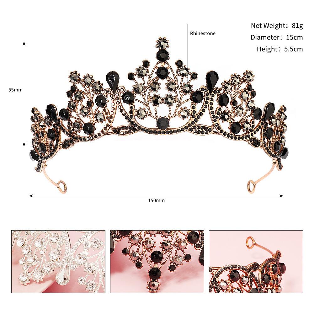 Baroque Alloy Rhinestone Bridal Crown Headband Wedding Photography Photo Hair Accessories Black Halloween Crown