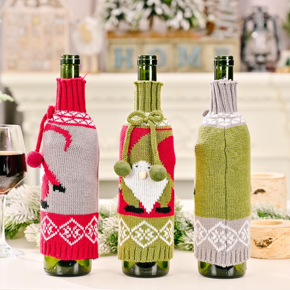 Creative Knitted Christmas Wine Bottle Cover Featuring Adorable Rudolph Design For Festive Table Decor