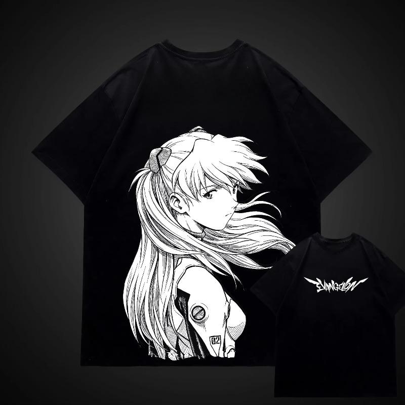Anime Printed EVA Asuka T-shirt from New Century Evangelion, Summer, New, Unisex, Y2K Style, Fashionable Casual T-shirt.