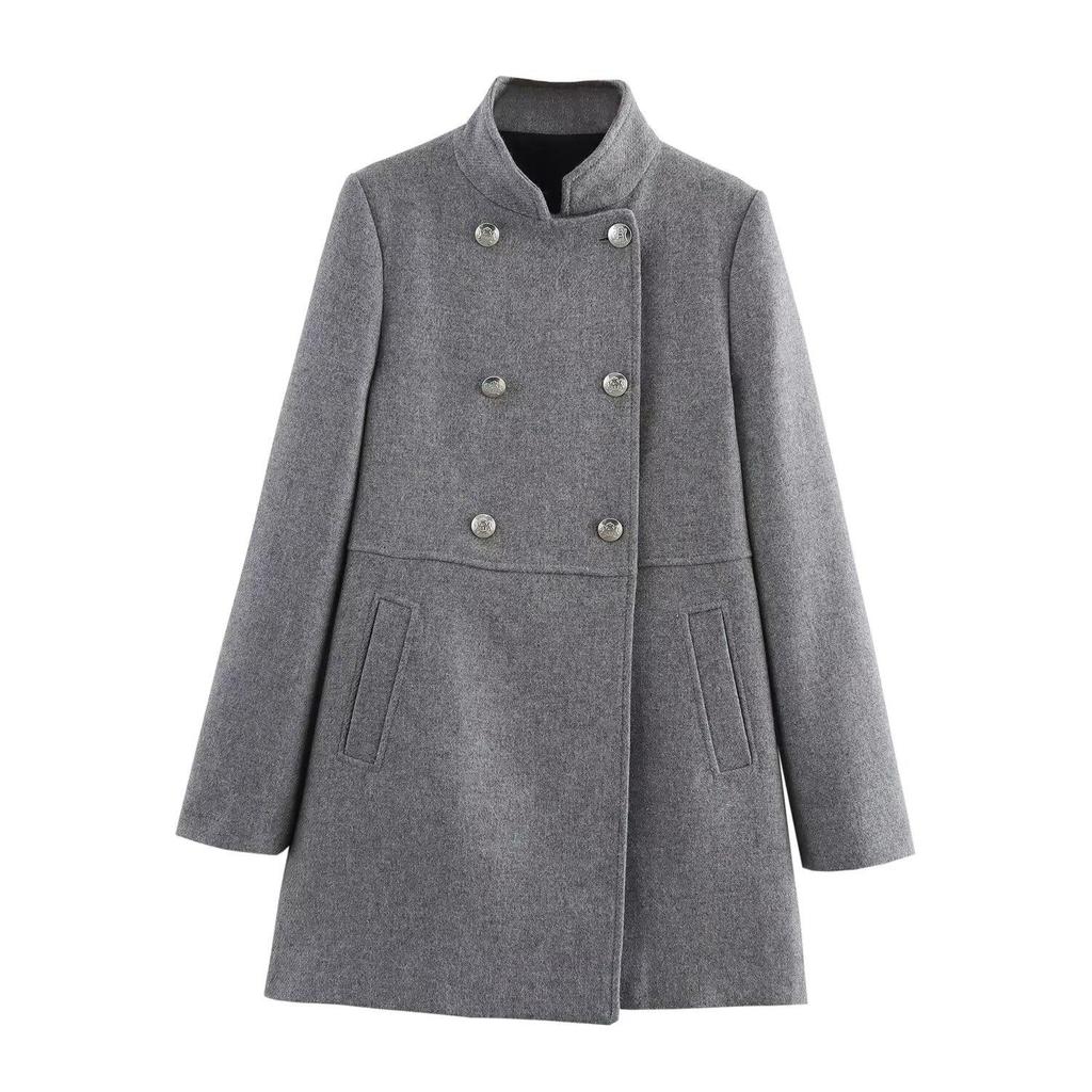 2024 Autumn Women's European & American Style Double-Breasted Overcoat Jacket