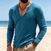 T-shirt décontracté à manches longues et col en V profond pour homme, coupe ample et extensible, pour le printemps et l'automne