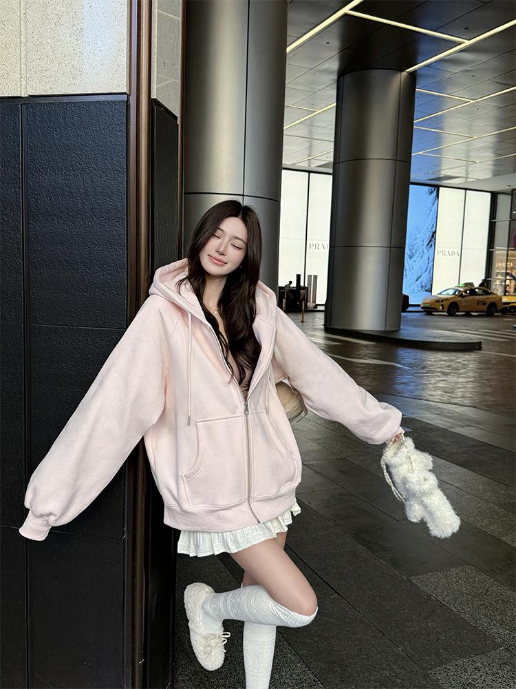 Hongshan Women's High-End European Style Loose Hoodie Cardigan for Spring/Autumn