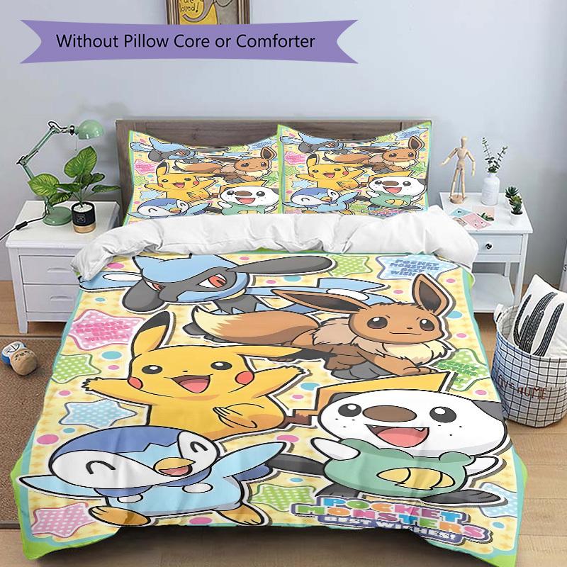 3pcs Pokemon Duvet Cover Set - Machine Washable, Includes 1 Duvet Cover and 2 Pillowcases, No Core Included, All-Season Home Decor for Dorms