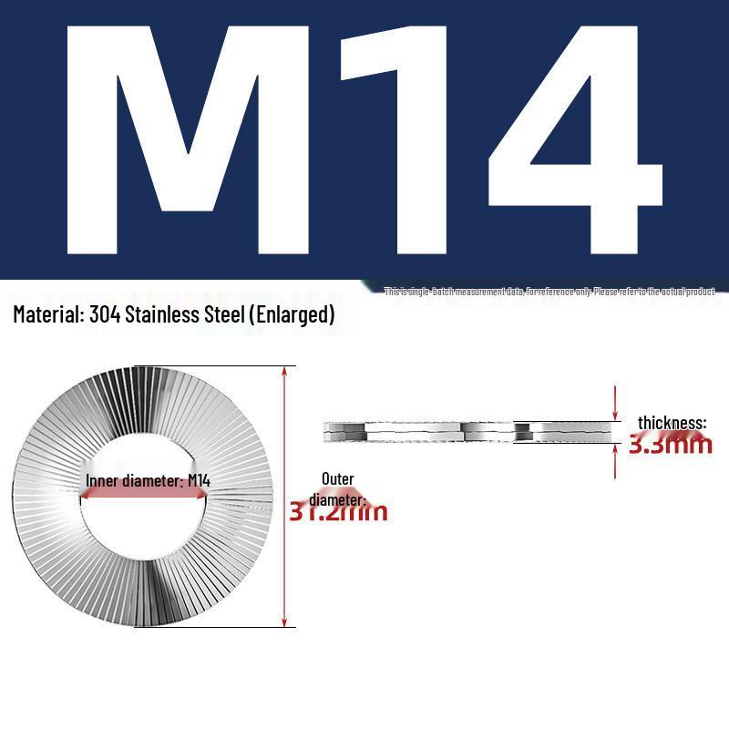 304 Stainless Steel Double Stack Self-Locking Washer with 65Mn Manganese, Anti-Loosening, Double-Sided Tooth Layer