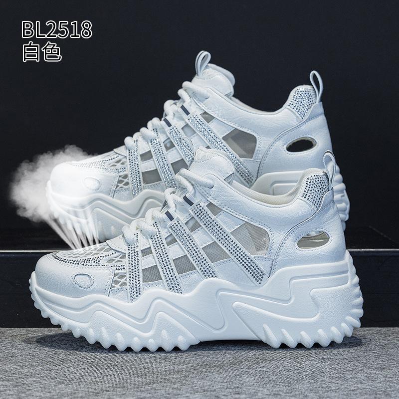 Thick-soled hollow dad shoes New breathable rhinestone mesh casual sports shoes in summer 34 белый