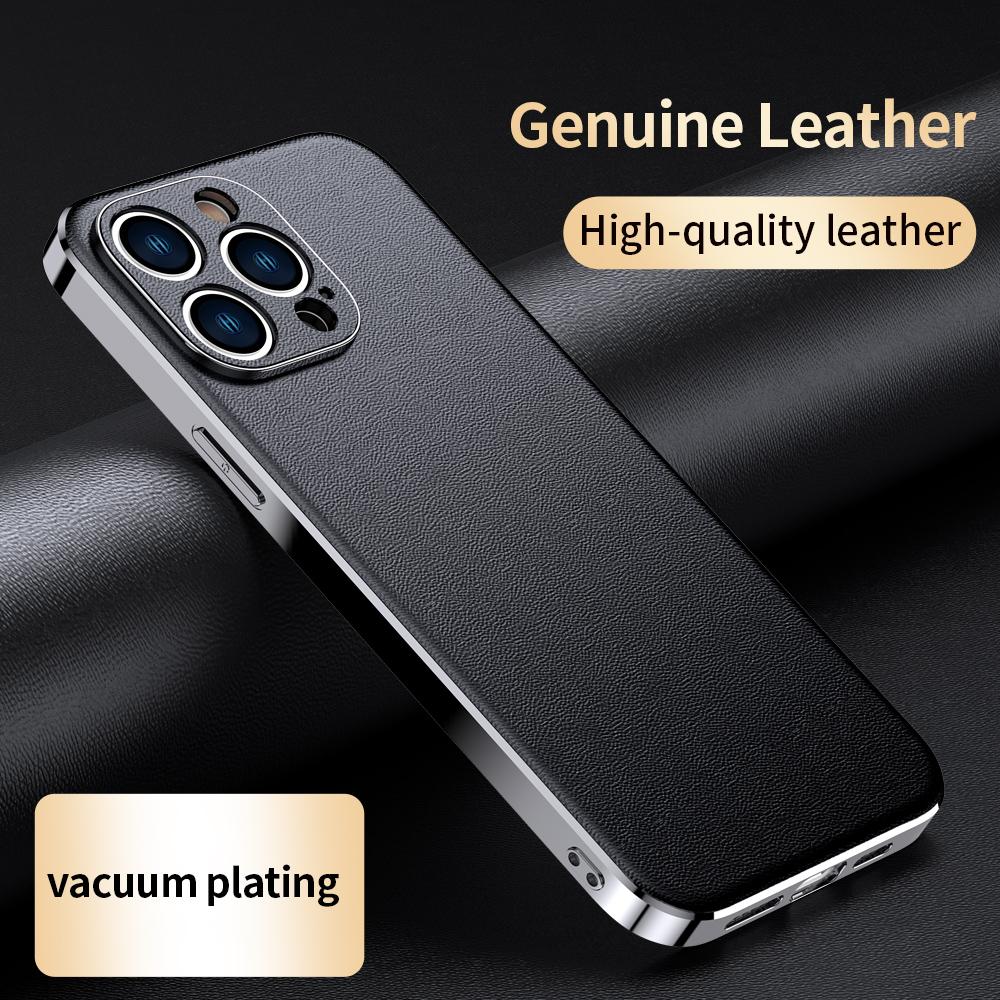 Pouzdro z pravé hovězí kůže pro iPhone 16 15 14 12 11 13 Pro Max 14 Plus s luxusním pokovením, nárazuvzdorným ochranným krytem objektivu