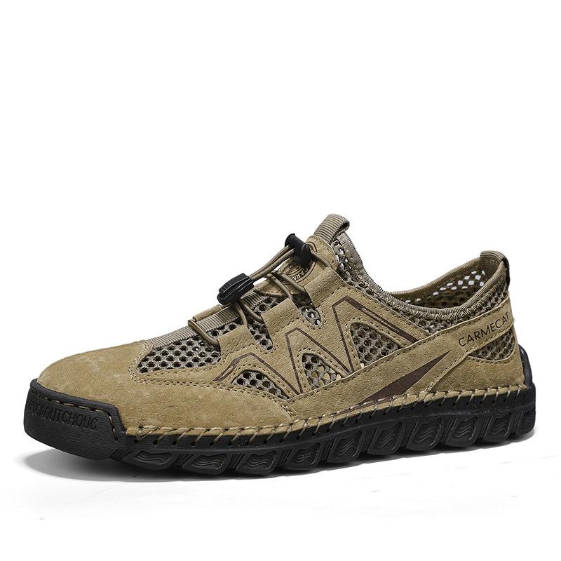 

Summer 2025 First layer leather 46 large size men s sandals breathable hollow casual sports mesh cool slippers 46