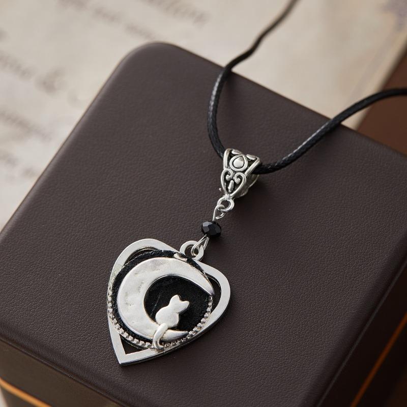 Vintage Gothic Mond Katze Muster Halskette für Damen Punk Zinklegierung Farbe Rahmen Kreative Party Zirkon Accessoires