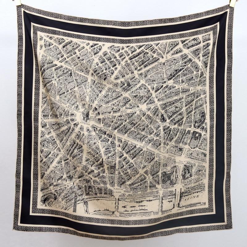 100% Mulberry Silk Scarf 90cm Square Twill Weave Paris Print Women