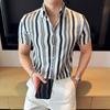 Summer Striped Shirts Men Short Sleeve Slim Fit Casual Shirt Fashion Social Streetwear