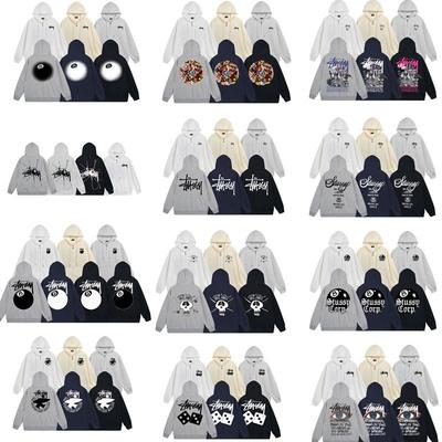 Mens Hooded Zip-Up Fleece-Lined Sweatshirt With Letter Print Casual Oversized Pullover Winter Jacket