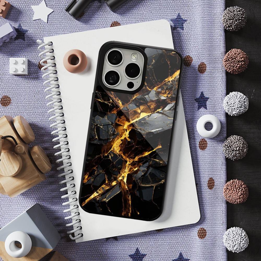 Black Gold Art Marble For iPhone 15,Mini,13,Max,11,12,Pro,16,17,14,Plus,For Magsafe,Magnetic Wireless Charging Case