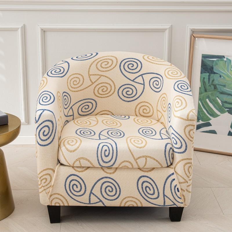 Club Chair Slipcover 2 Piece Stretch Printed Round Barrel Chair Covers Removable Tub Chair Slipcover With Elastic Bottom