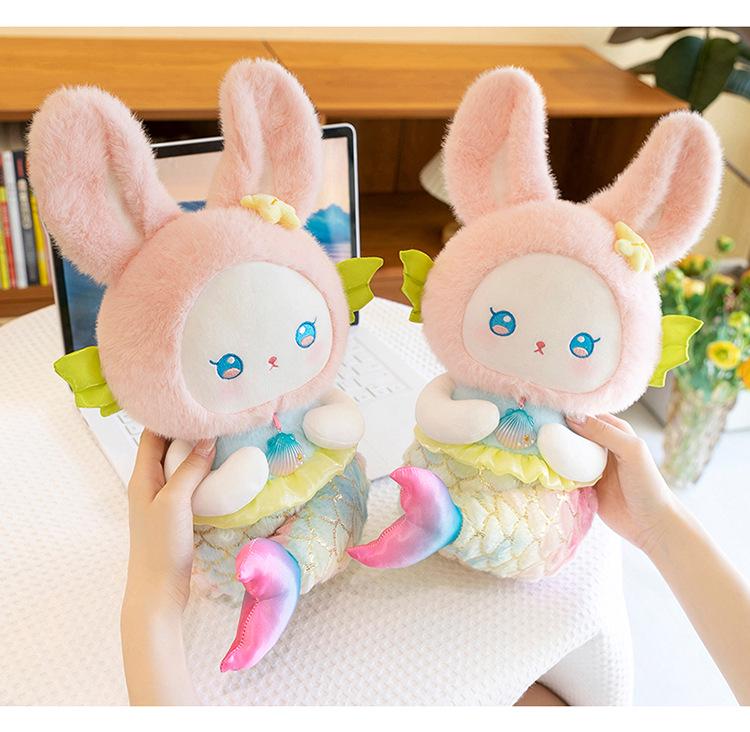 Colorful Mermaid Rabbit Plush Toy Pillow, Creative Gift for Girls