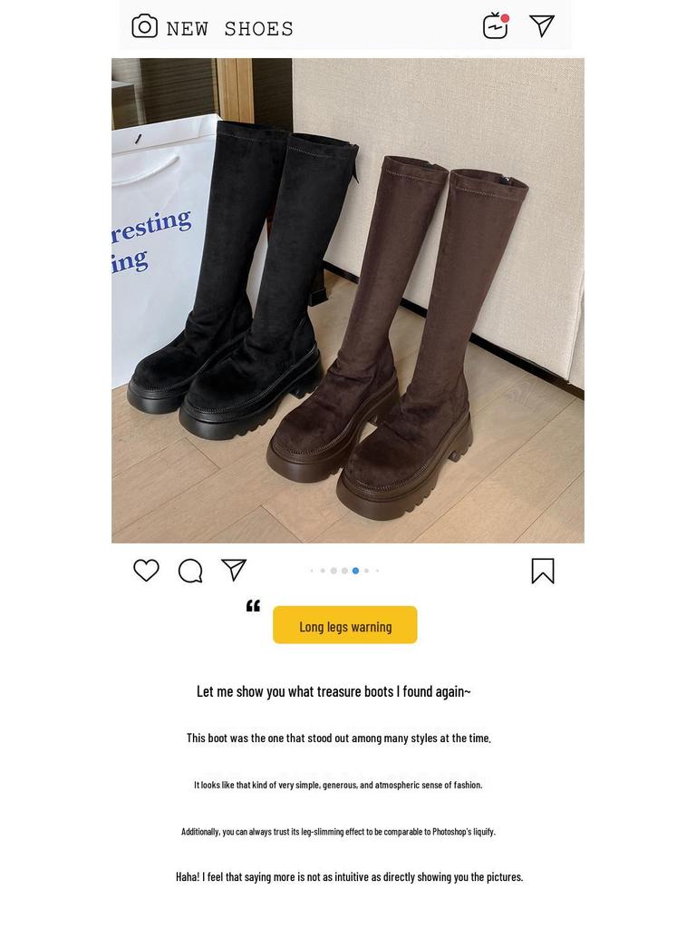 Botas Retro de Ante para Mujer por Encima de la Rodilla con Caña Alta Elástica y Aumento de Altura Interior