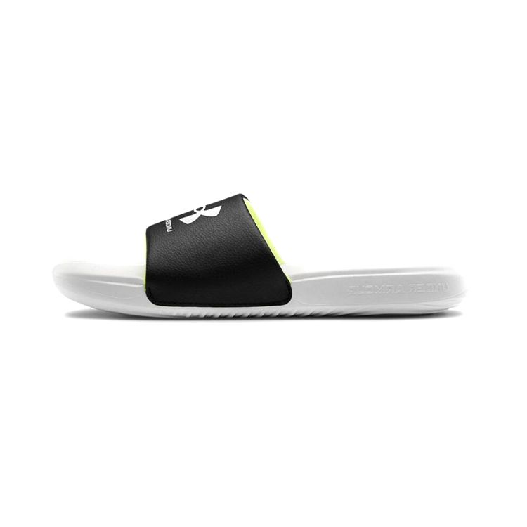 Under Armour Ansa Fixed Kids  White Black Slides 3023789-103 37.5