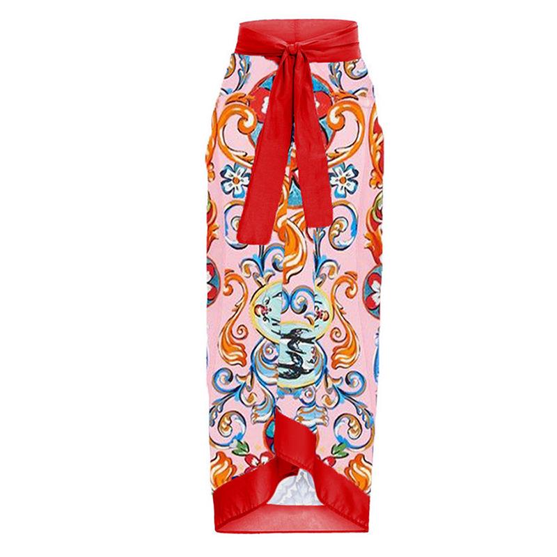 

Европейское и американское праздничное платье-сарафан с принтом - Женское цельное, юбочного стиля One Size красный