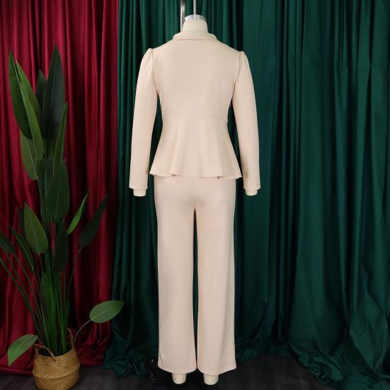 Womens Plus Size 2 Piece Outfits Long Sleeve Ruffle Irregular Hem Blazer Pants Set Business Suit Office Work Set