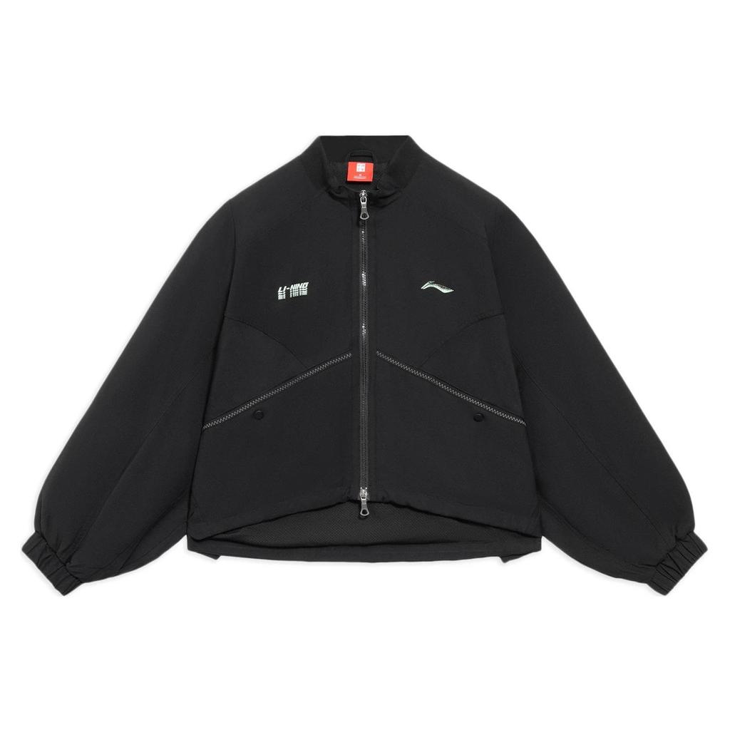 Li Ning Solid Color Spliced Logo Loose Casual Jacket Women Jacket Black AFDS210-2