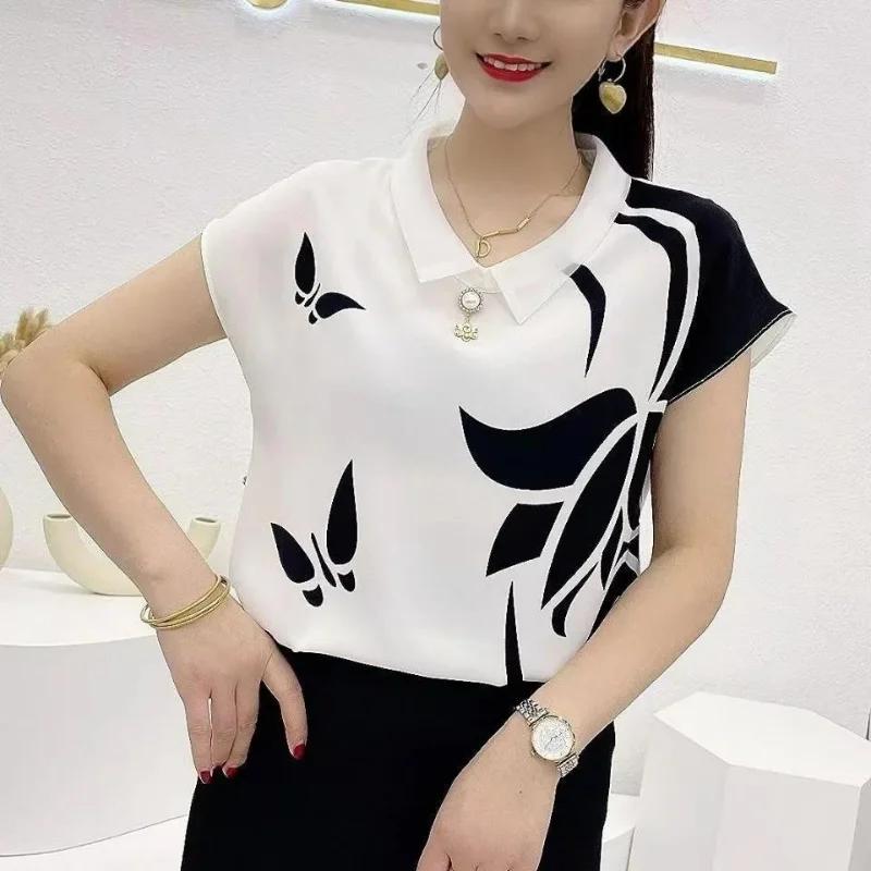 Women s Summer Black White Printed Blouse Collared Sleeveless Mom Shirt S чёрный