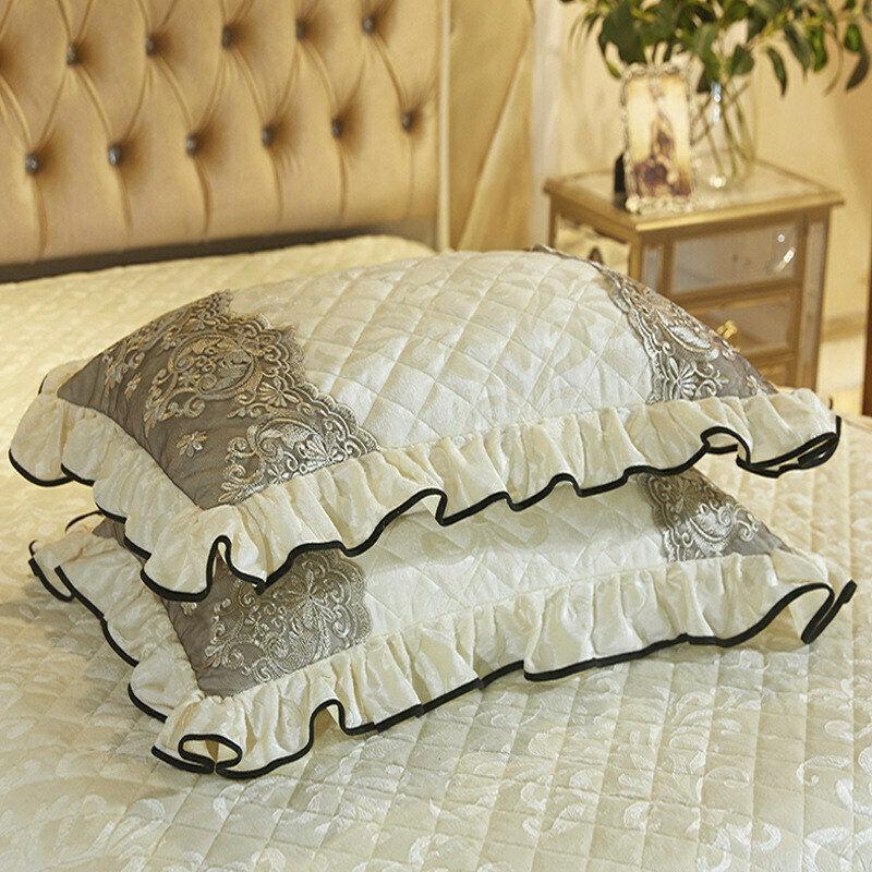 Spitzen-Samt-Tagesdecke, King-Size-Bett, gesteppter Bettrock, Rüschen, elastisch, volle Queen-Bettdecke, Kissenbezüge, weich, warm, europäisch, 3-teilig