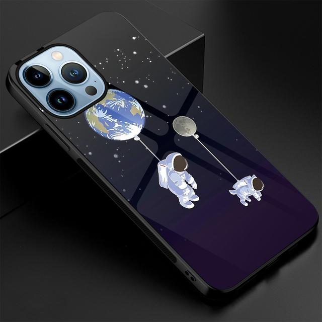 Cartoon Cute Astronaut Case For Iphone 14 13 12 11 Pro Max Mini Xs Xr X 7 8 6s Plus Se 2022 Glass Cover Protection Shell Fundas