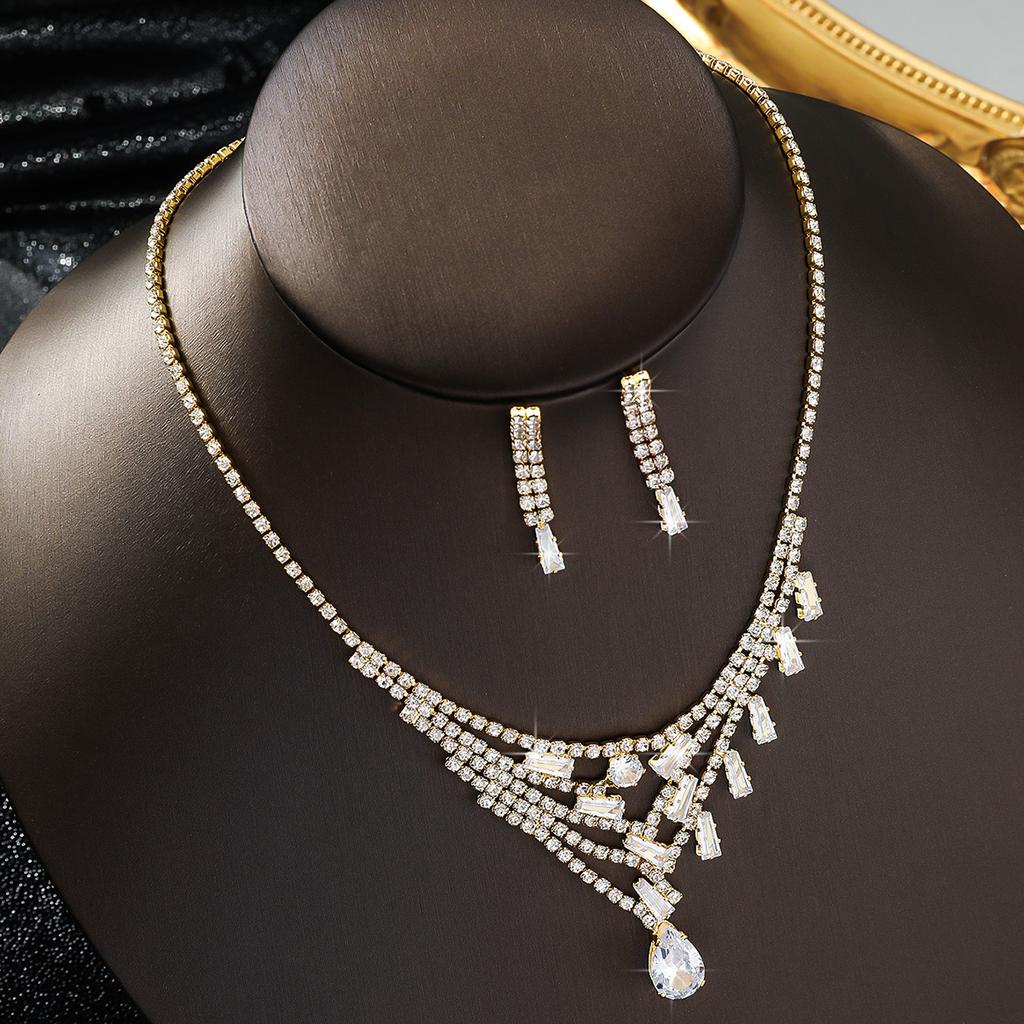 3PC Women's Fashion Design Tassel Necklace Earrings Zircon Set, Suitable for Wedding, Party, Festival Gifts