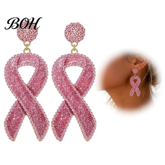 Rosa Schleife Fächer Ohrringe 1 Paar Brustkrebs für Frauen, Glitzer Strass Hängeohrringe Damen, Aufmerksamkeits Schmuck Geschenk Zubehör Dekorativ