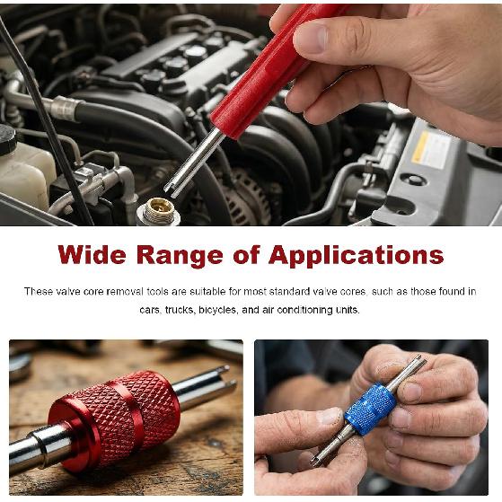 4 PCS R134 R12 A/C Valve Core Remover, Dual Head Air Conditioning Schrader Valve Core Removal Tool, Universal A/C HVAC Line Repair Tool Tire Valve