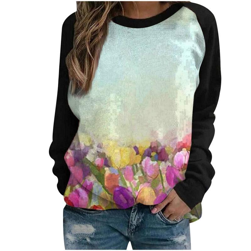 Women's hoodie 3D digital printed round neck hoodie with shoulder inserts for autumn winter women's wear